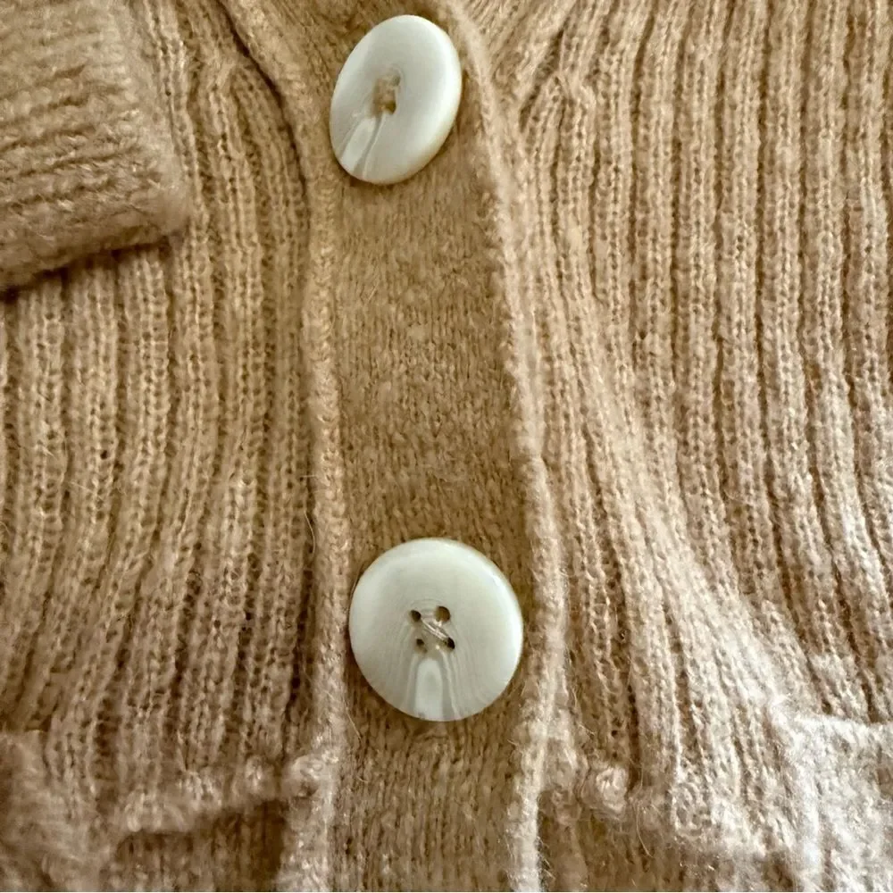 Free People Tan Ribbed MIMOSA CARDIGAN SWEATER